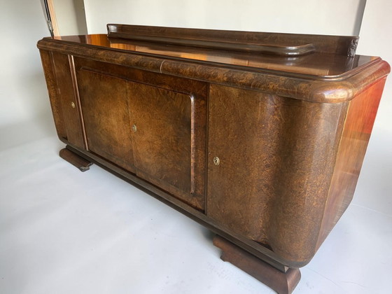 Image 1 of Art Deco Sideboard Nussbaum 1930 mit Marmor Servierplatte – Vintage Bar Cabinet, Burl Walnut Credenza, Luxury Statement Piece