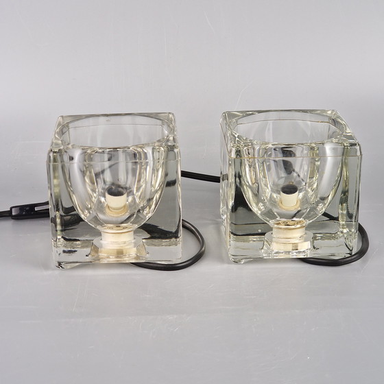 Image 1 of A Set Of Two Vintage Peill & Putzler Table Lamps. Cube Glass Lamps. Germany 1970s.