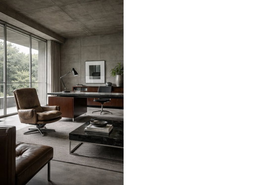 Image 1 of Vintage Mid-Century German Modern Brown Leather Lounge Swivel Chair from Musterring, 1960s