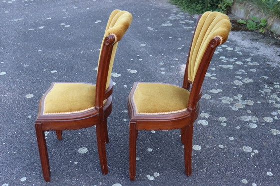 Image 1 of Paire de chaises Art Déco en velours et bois massif