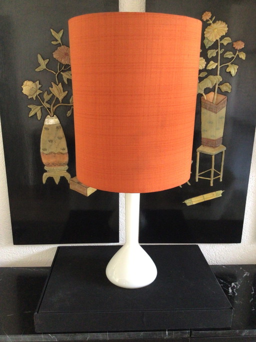 Vintage Kastrup Holmegaard Tischlampe mit Leinenschirm