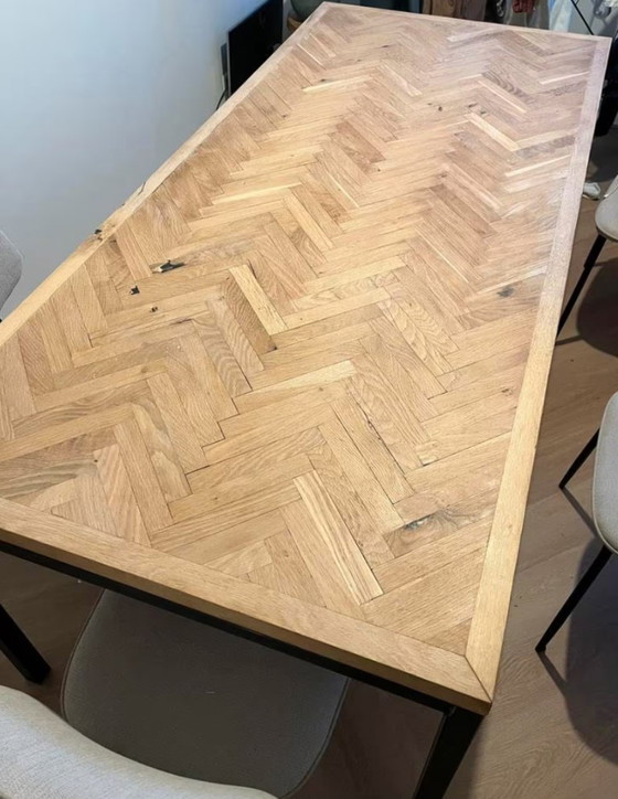 Image 1 of Designer oak herringbone dining table