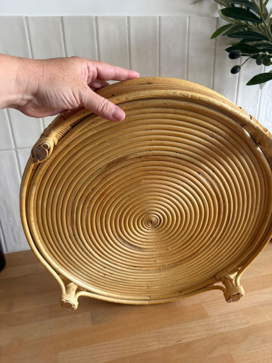 Grande Vassoio in Rattan e Vimini su Supporto – Stile Bohémien / Vintage – Oggetti decorativi (photo 4 of 5)
