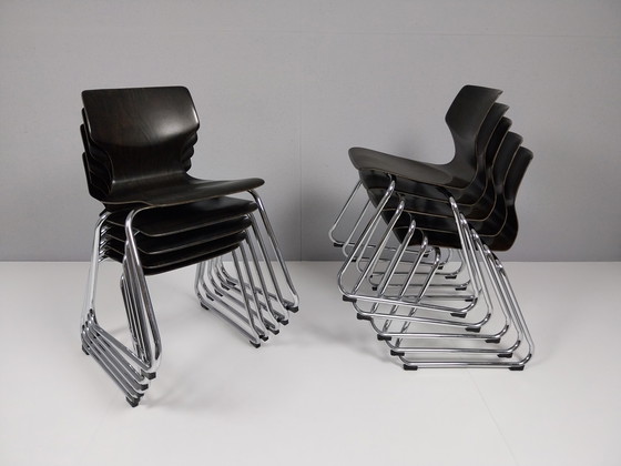 Image 1 of 10 x Vintage Vanerum Pagholz Stoelen, Jaren 60 - 70