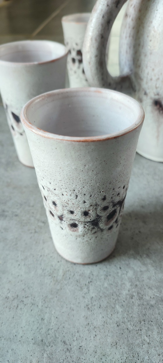 Image 1 of Geëmailleerd aardewerk sinaasappelservies uit de jaren 60