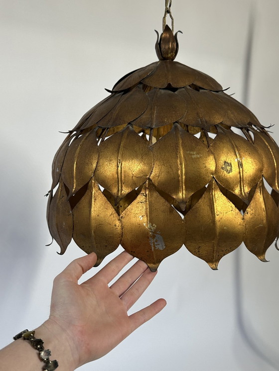 Image 1 of Gilt Toleware Ceiling Lamp, 1960s, Attributed to Hans Kögl