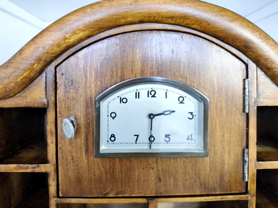 Raro Gabinete Art Decó para Especias de los años 30 con Reloj – Procedencia Original "de Bijenkorf" y Tarros (photo 6 of 12)