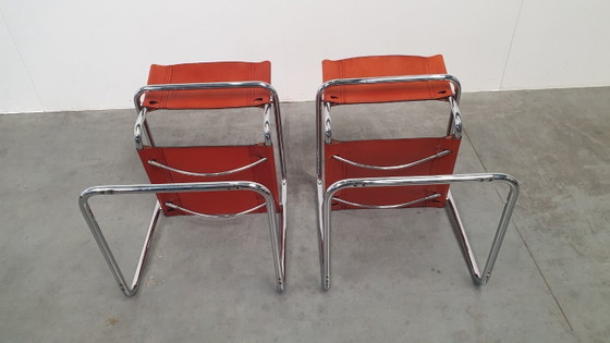 Image 1 of Fasem Italy 70s vintage chairs cognac harness leather, Mart Stam Breuer