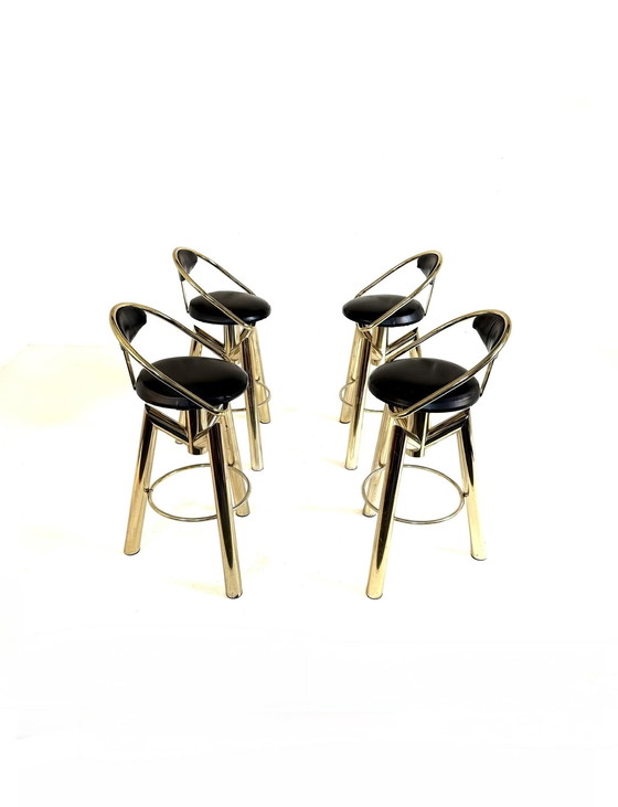 Image 1 of 4x Italian bar stool Hollywood Regency style '80