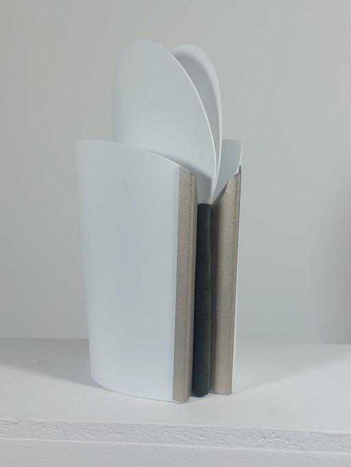 Vintage table lamp Samuel Parker Slamp Italy Aun Ra Opalflex leather metal