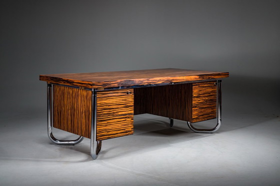 Image 1 of Makassar Ebony Executive Desk with Chromed Futuristic Legs, 1970s