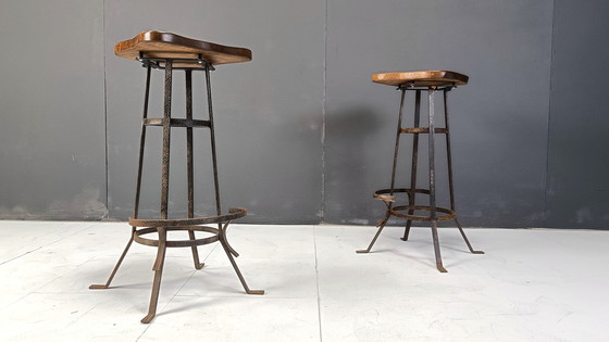 Image 1 of Vintage Brutalist Bar Stools, Set of 5 - 1970s