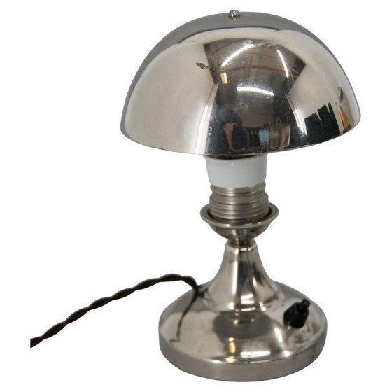 Image 1 of Lampada da tavolo piccola Art Déco degli anni '30, nichelata, con paralume a cupola regolabile.