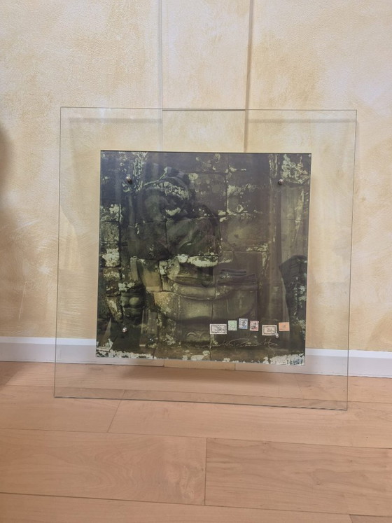 Rare Vintage Mixed-Media Wall Panel 'Bayon', Photography, Glass, Metal, Brown (photo 11 of 11)