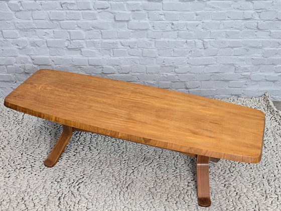 Image 1 of Mid-Century Danish Modern Design Teak Wooden Coffee Table with Sculptural Plywood Legs. Denmark, 1960s