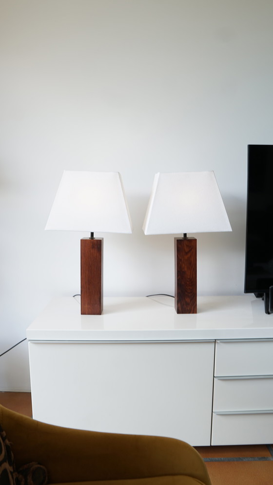 Image 1 of Pair of Mid - Century solid wood table lamps - 1970s