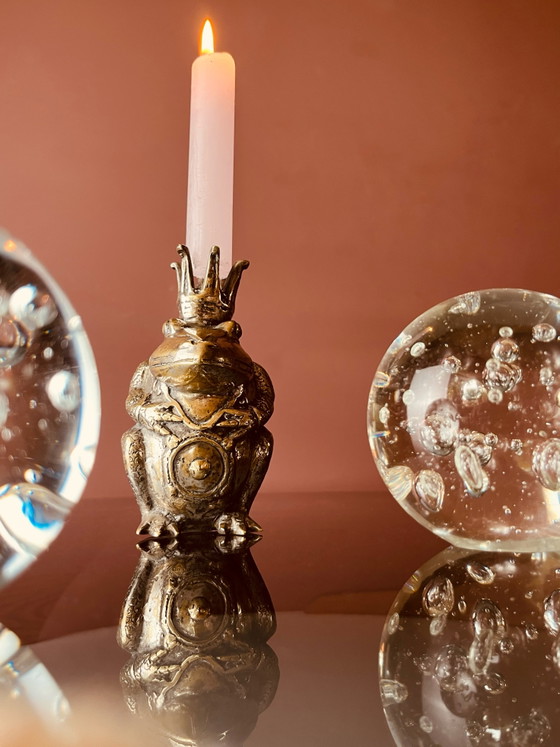 Image 1 of Bronze Frog Prince candlestick