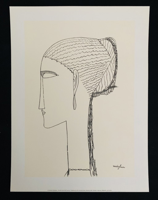 Amedeo Modigiliani (1884-1920), «Cabeza femenina con pendiente». Firmado en la placa.