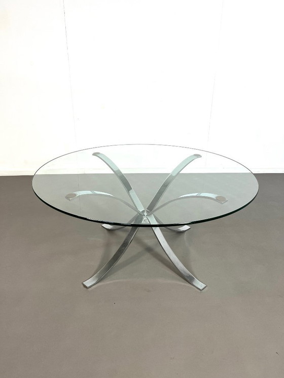 Image 1 of Table basse en verre chromé de l'ère spatiale 1970