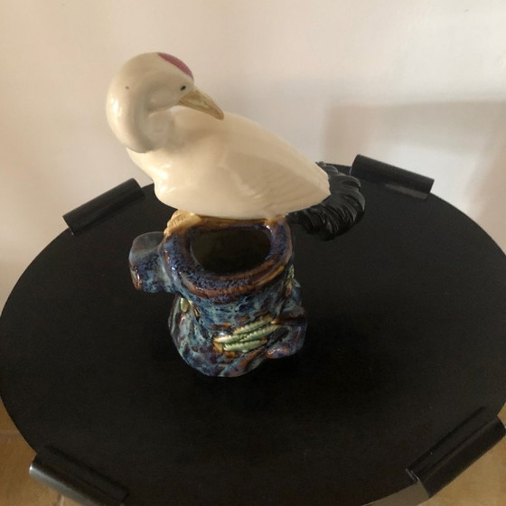 Image 1 of Mid Century Japanese Crane Vase | 1950s Ceramic Bird | Japandi Decor | 26 cm