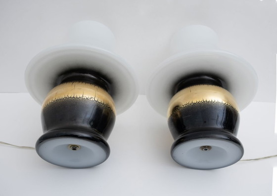 Image 1 of Paire de lampes de table champignon en verre de Murano italien, style moderne du milieu du siècle, années 1970