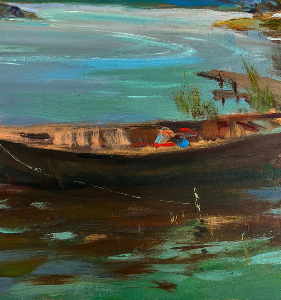 Image 1 of Original Oil Painting Summer Coastal Landscape On a long river journey