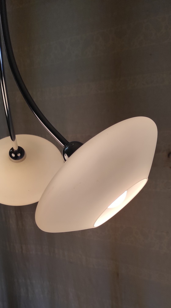 Image 1 of Bauhaus design 3-light chandelier in chromed metal and opaline glass - 1930s/40s