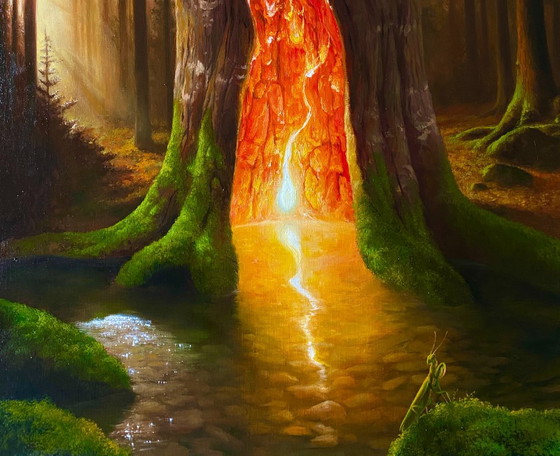 Original Oil Painting Tree Landscape Fantasy The Secret in the Forest – Paintings & Drawings, Canvas (photo 8 of 8)