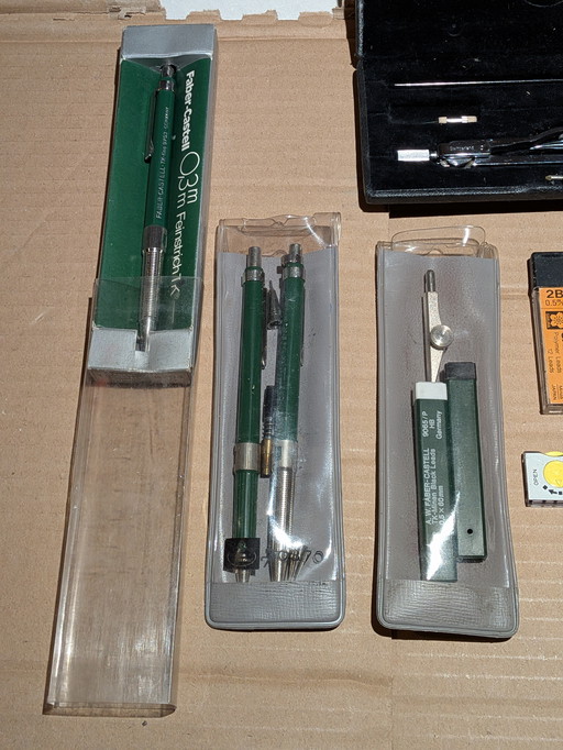 Juego de escritorio de arquitecto vintage – Faber-Castell, Kern Aarau y Rotring – diseño de mediados de siglo