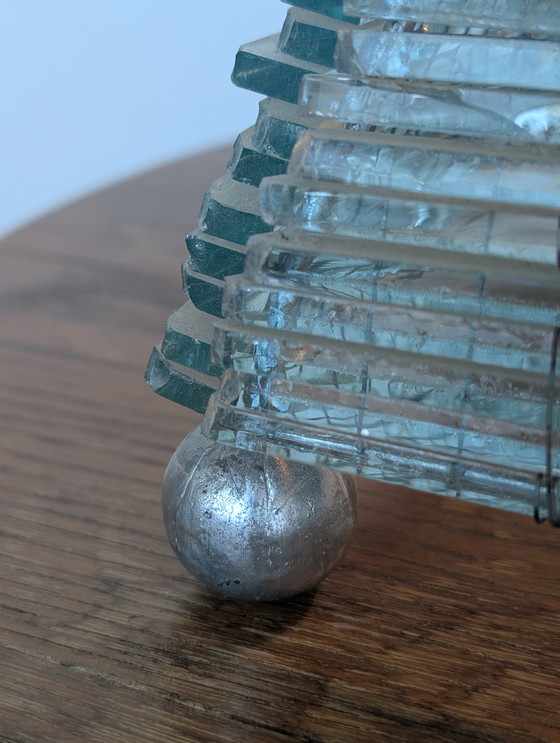 Image 1 of French Glass Pyramid Shaped Sculptured Table Lamp, 1970s