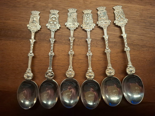 6 teaspoons with coats of arms of Frisian cities