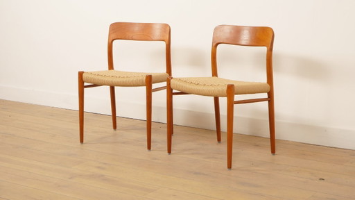 2 Vintage-Esszimmerstühle | Niels Otto Møller | Modell 75 | Teakholz