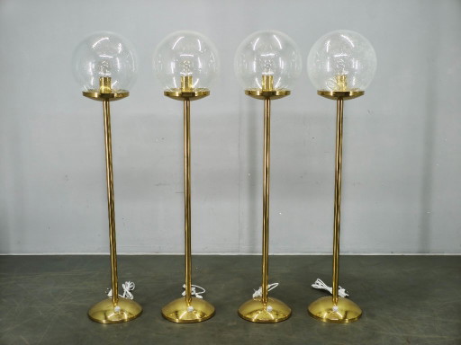 Set aus 4 Space Age Stehleuchten aus Messing und Blasenglas, Kamenický Šenov – vloerlampen, Brass