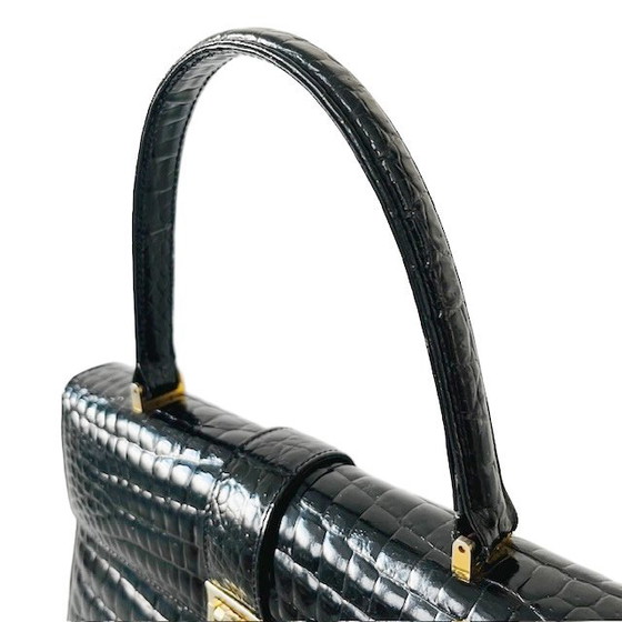Image 1 of Borsa vintage in vernice nera con stampa coccodrillo Vimar Paris, anni '60