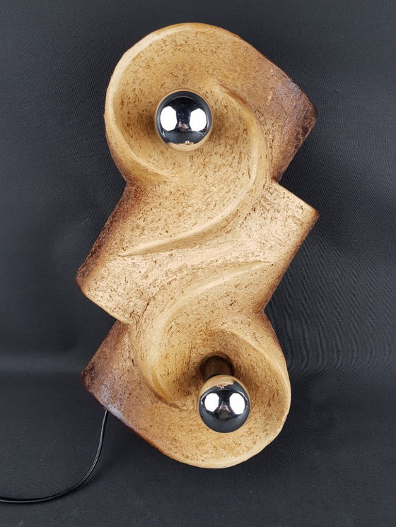 Image 1 of Vintage Brutalist Chamotte Clay Wall Lamp - Mid-Century Modern Ceramics (1960s/1970s) 2 lamps