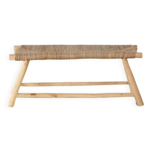 Marokkanische handgefertigte Bank aus Holz und Kordel 100x40x40cm