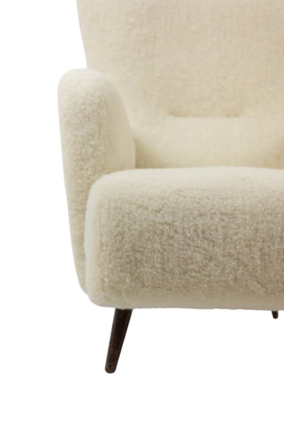 Image 1 of Armchair, or bergère, with its bouclé fabric. 1950s