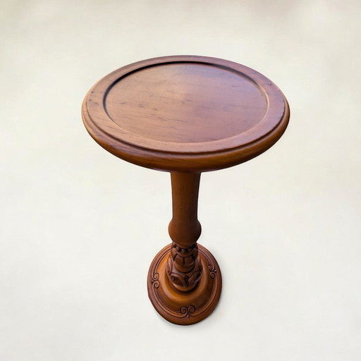 Rarity! Bright vintage hardwood flower stand - Hand-turned & decorated - Stylish plant table, unused