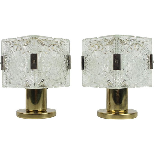 Pair of vintage metal and glass lamps by Kamenický Šenov for Preciosa, Czechoslovakia 1970