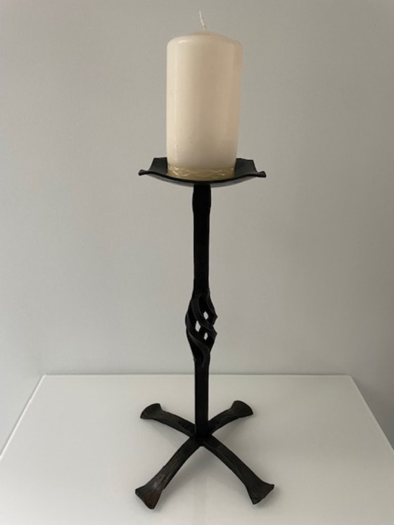 Image 1 of Vintage smeedijzeren kaarsenstandaard (43 cm)