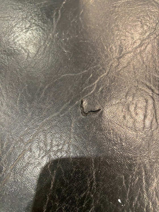 Image 1 of Tavolino laterale vintage in stile Bauhaus cromato e similpelle nera, anni '70