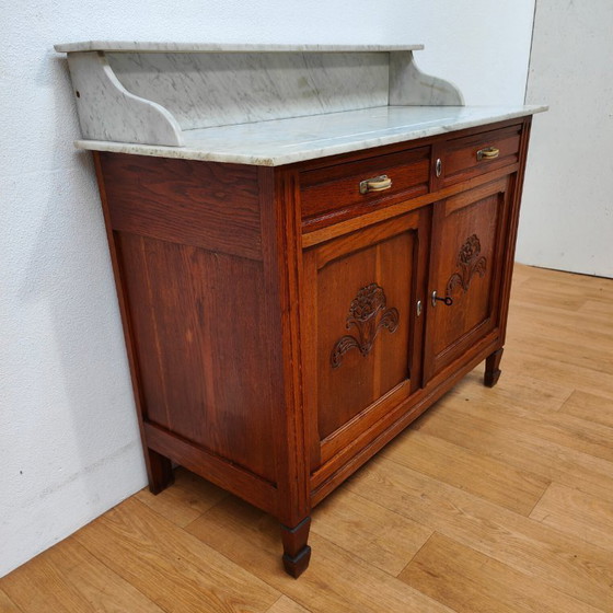 Image 1 of Vintage Antiek dressoir commode ladekast badkamermeubel met marmer blad