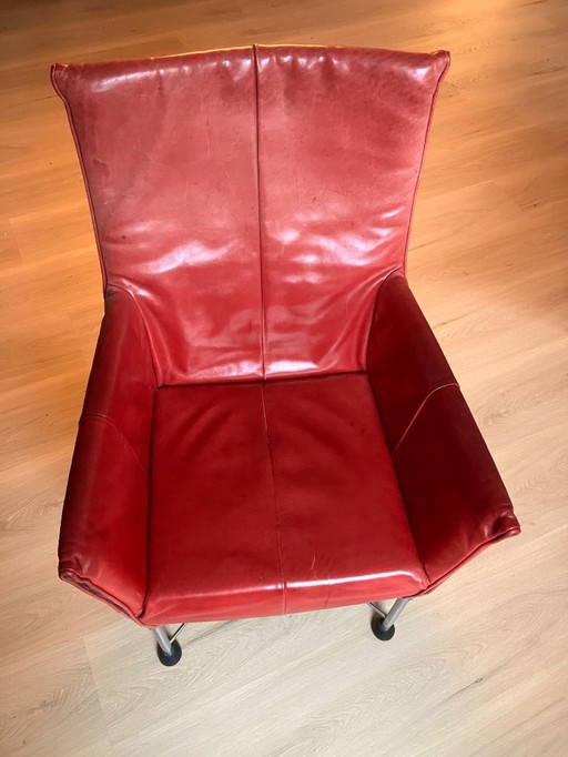 6 x Montis Chaplin in pelle rossa con base cromata