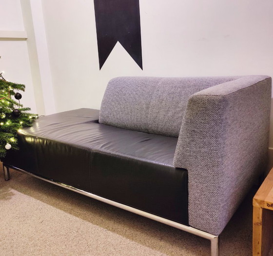 Image 1 of Montel Chaise Longue Design Two-Seater Sofa, Black Leather Seat