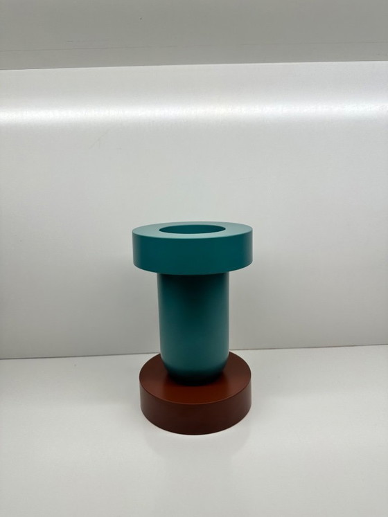Image 1 of Mirto Ettore Sottsass vase for Marutomi Japan 1997 Lacquered plastic Blue Grey Brick Signed