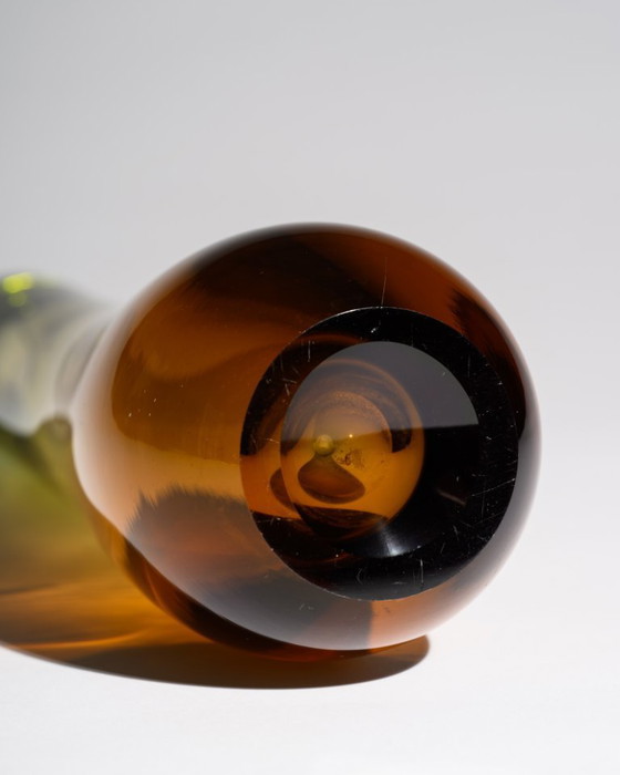 Image 1 of WMF Glass Vase Trio by Erich Jachmann – Sculptural Gradient Forms in Green & Amber, Germany, 1950s