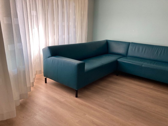 Leather Corner Sofa Petrol (photo 4 of 6)