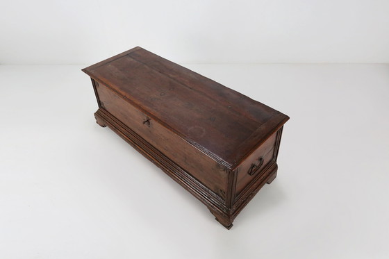 Image 1 of Large 18th Century Carved Oak Chest Linen Trunk, France