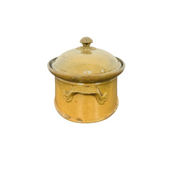 Antica terrina ovale francese in terracotta con coperchio, Accessori da cucina, Ceramica, Giallo, Rustic (foto 3 di 8)