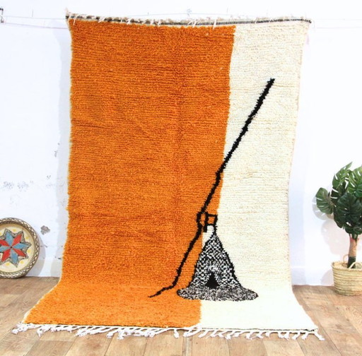 Tapis marocain artisanal orange décoré 200cmx300cm 